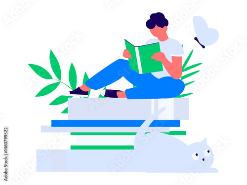 Character reading quietly vector concept operation hand drawn illustration
