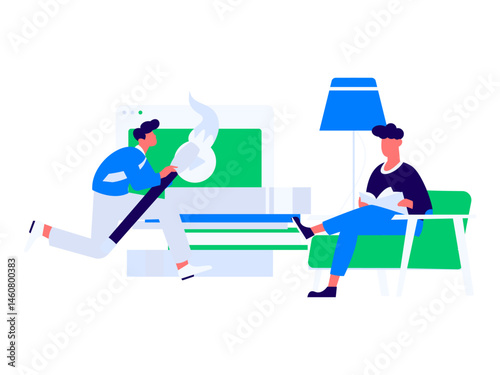 Character reading quietly vector concept operation hand drawn illustration
