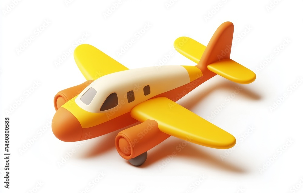 Fototapeta premium Cute, stylized toy airplane, bright yellow and orange