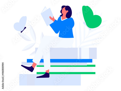 Character reading quietly vector concept operation hand drawn illustration
