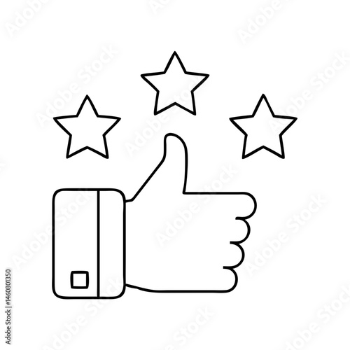 Positive rating icon with thumbs up and stars in thin line style for reviews and feedback