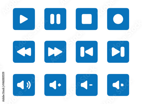 Media Player icon set, Buttons multimedia interface, Music, Audio, volume, interface, design media player buttons. Play, pause, stop, record, forward, rewind. Vector illustration