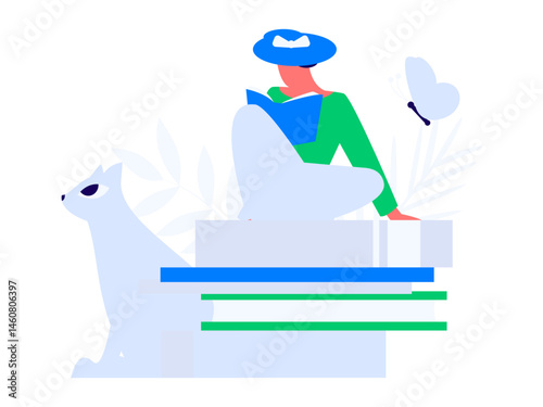 Character reading quietly vector concept operation hand drawn illustration
