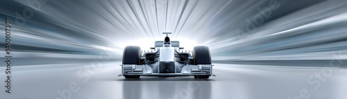 Motor sports competitive team racing, fast moving generic race car racing down the track with motion blur, 3d rendering, capturing the raw energy and intensity of the race,
