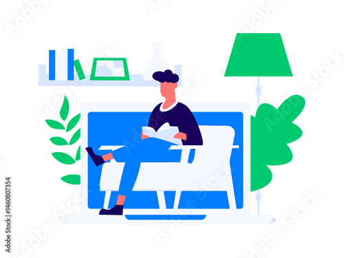 Character reading quietly vector concept operation hand drawn illustration
