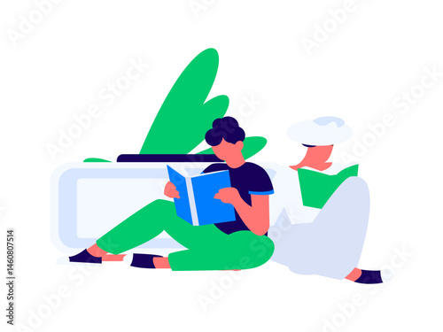 Character reading quietly vector concept operation hand drawn illustration

