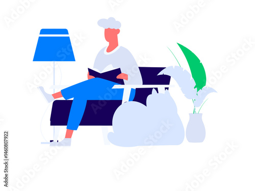 Character reading quietly vector concept operation hand drawn illustration
