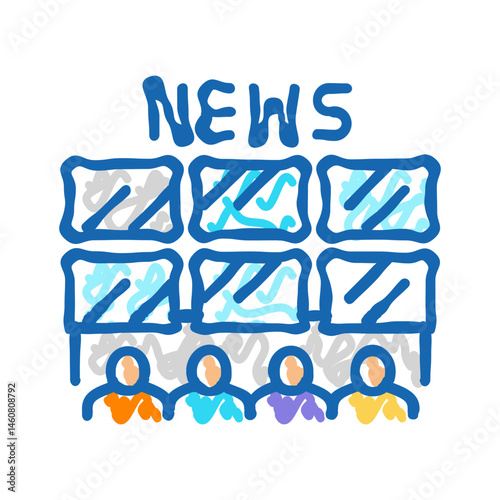newsroom news media icon doodle illustration