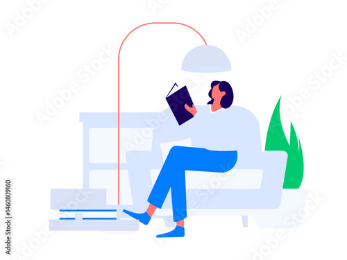 Character reading quietly vector concept operation hand drawn illustration
