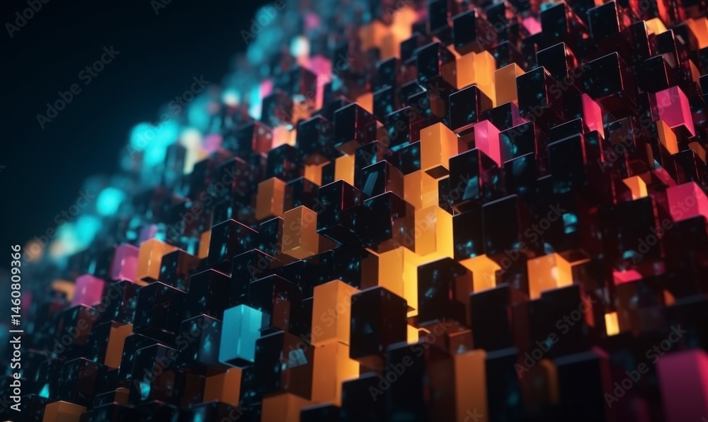 Fototapeta premium Colorful Abstract 3D Cubes Arrangement with Light Effects