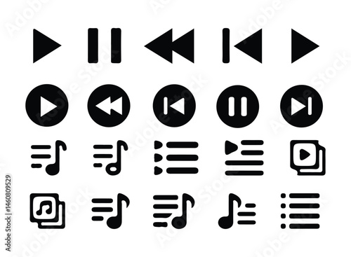 Media Player Buttons set. Media Player icons in circle isolated .Video audio player buttons icon. Play, pause, next, previous, faster, slow down, record button sign, symbol vector illustration eps 10