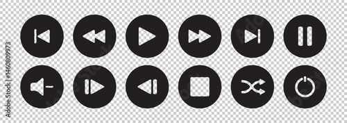 Media Player Buttons set. Media Player icons in circle isolated .Video audio player buttons icon. Play, pause, next, previous, faster, slow down, record button sign, symbol vector illustration eps 10