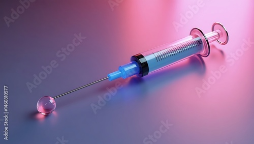 Syringe with liquid droplet, 3D medical icon
