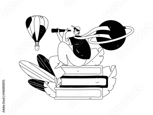 Character reading quietly vector concept operation hand drawn illustration

