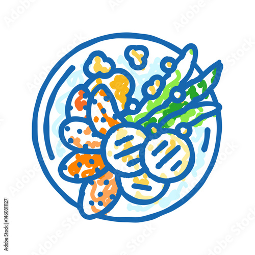 tempura vegetables japanese food icon doodle illustration