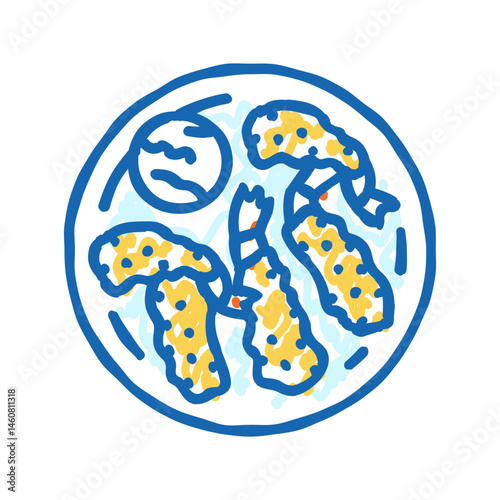 tempura shrimp japanese food icon doodle illustration