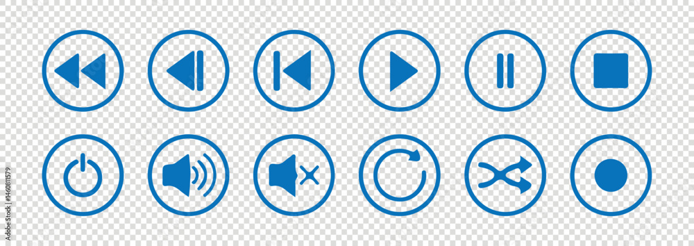 Blue Media Player Buttons icon set. collection of multimedia symbols, media player buttons. vector eps 10 Blue Media Player Buttons icon set. collection of multimedia symbols, media player buttons. vector eps 10