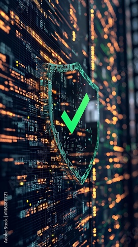 Cybersecurity shield over server data