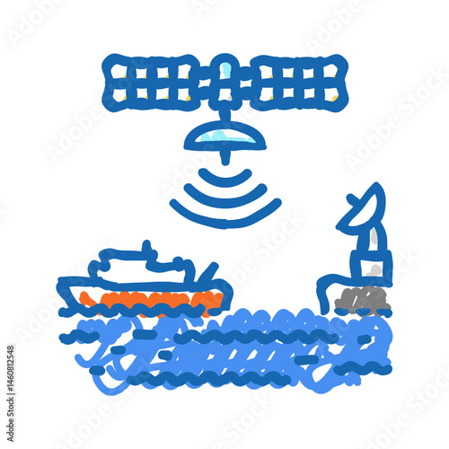marine satellite communication icon doodle illustration