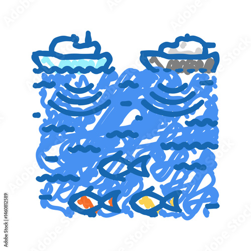 marine noise pollution icon doodle illustration