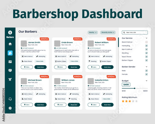 Barbershop Dashboard design UI Kit. Suitable for barber, salon and beauty clinic purpose