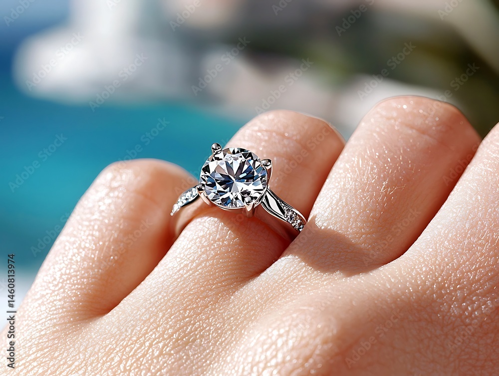 Obraz premium Sparkling diamond ring on a hand