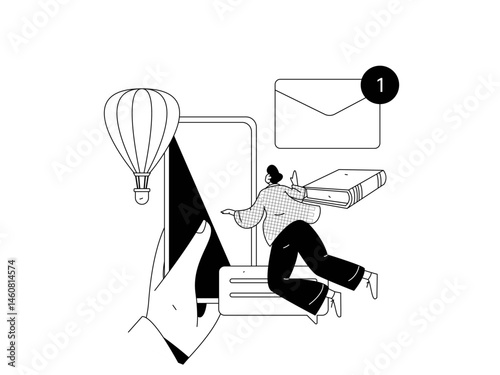 Character reading quietly vector concept operation hand drawn illustration
