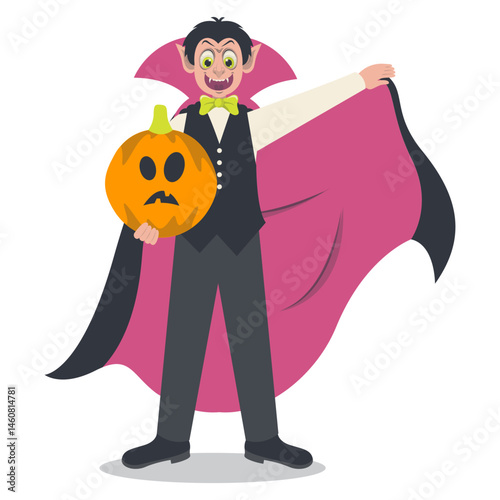 Halloween Dracula Illustration with Trendy Cartoon Design. Vector Character.