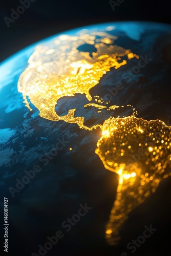 Earth at night showing city lights of North and South America from space abstract digital art