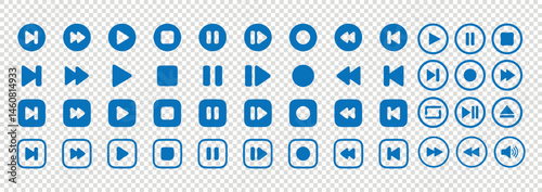 Blue Media player icons set. layer Buttons icon set, Play and pause buttons sign, Video Audio Player.. Volume Collection of multimedia symbols and audio, music speaker volume, interface, design. 