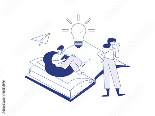 Character reading quietly vector concept operation hand drawn illustration
