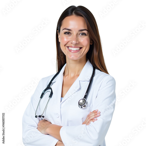 Smiling Indian woman healthcare professional, Studio white background isolation with clean light, Wearing uniform with pride and warmth, Capturing trust and positive healthcare image