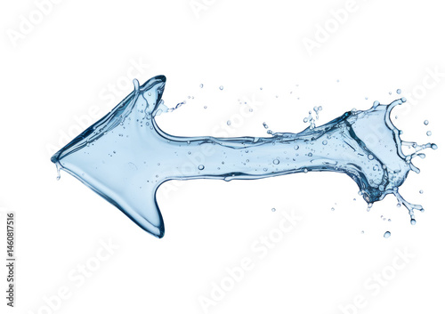 water arrow splashing left on white background
