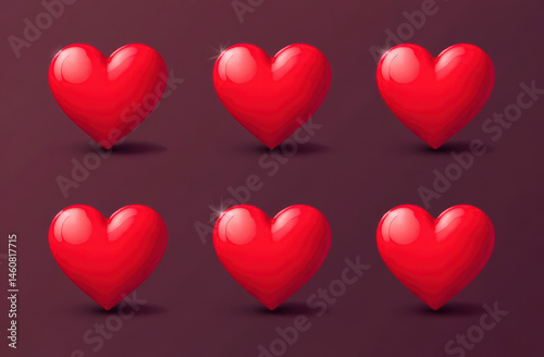 Red glossy hearts on dark background