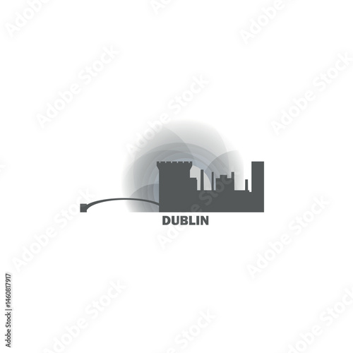 Photography Ireland, Dublin cityscape skyline, panoramic vector flat logo, icon