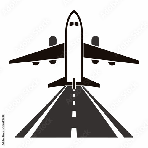 Airplane with runway vector on white background.