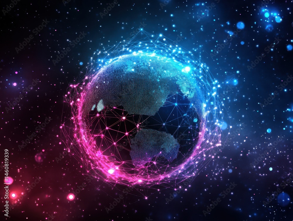 Obraz premium Global network connecting world in space with digital web of communication and technology for international business