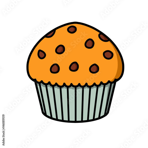 Illustration of muffin cakes sprinkled with almonds, good as, stickers, logos, or icons with white background.