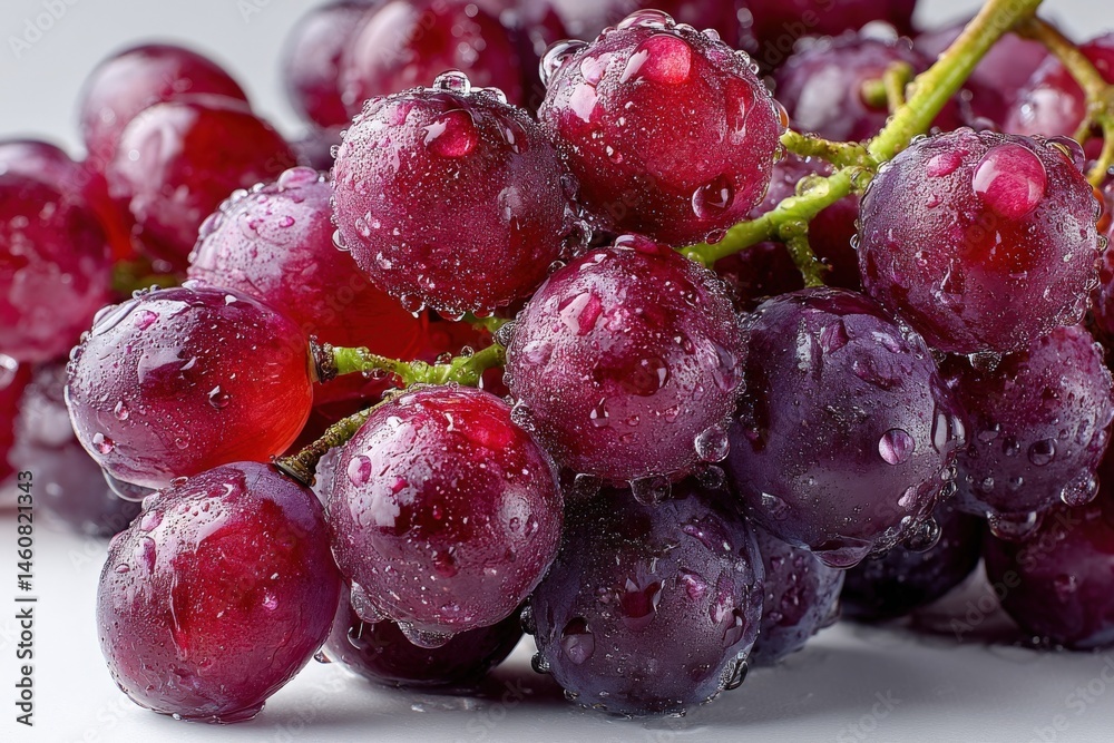 Fototapeta premium Red Grapes: Fresh, juicy red grapes glistening with droplets, ready to be savored as a delightful snack.