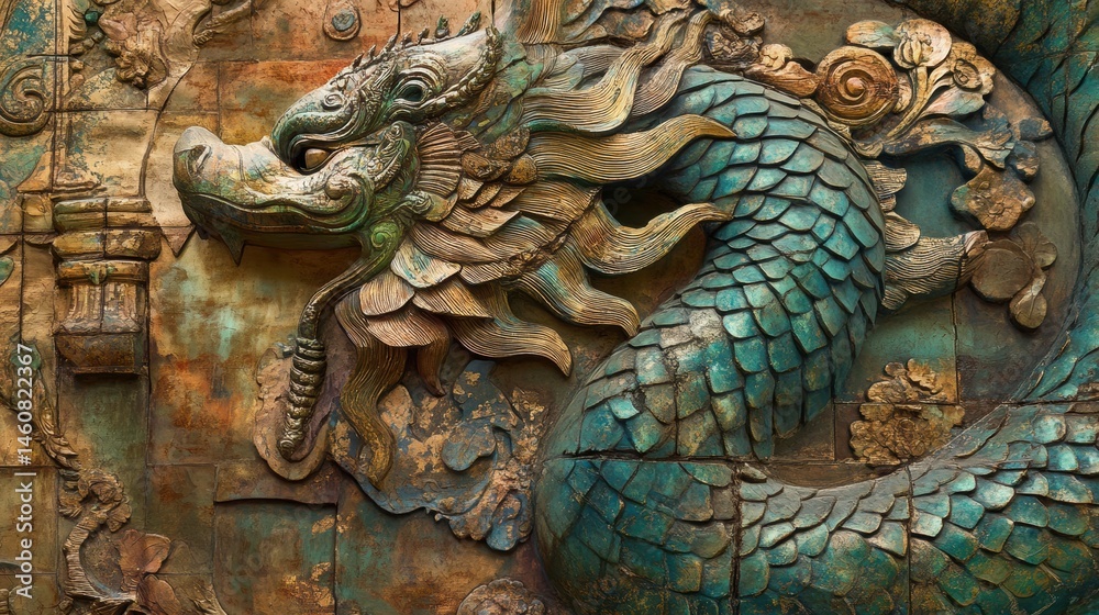 Obraz premium A battle between a Naga and a demon in a mythical Thai setting