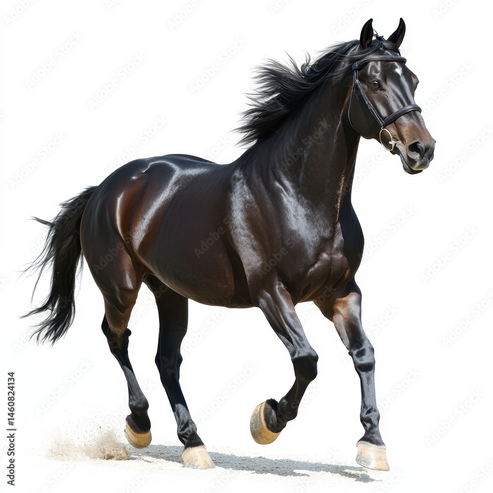 Majestic Black Horse Galloping Gracefully on Open White Background Majestic Black Horse Galloping Gracefully on Open White Background