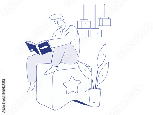Character reading quietly vector concept operation hand drawn illustration
