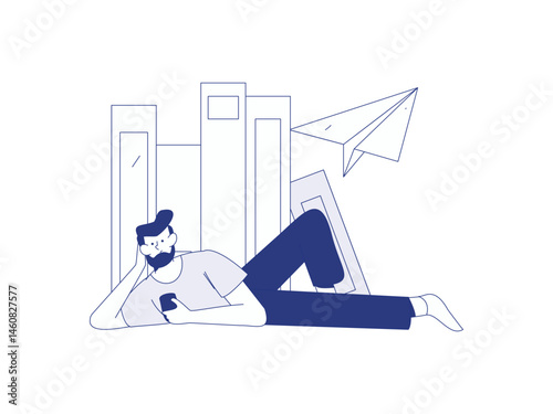 Character reading quietly vector concept operation hand drawn illustration
