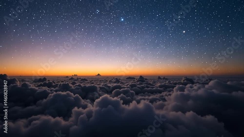 Celestial timelapse of twilight sky fading into starry night, with last light on clouds, 4K