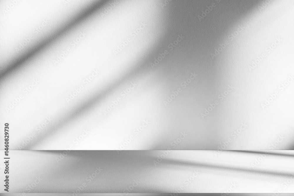 Wall interior background, studio and backdrops show products.with shadow from window color white and grey. background for text insertion and presentation product