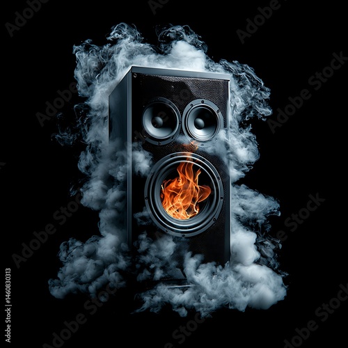 Speaker engulfed in fire and smoke