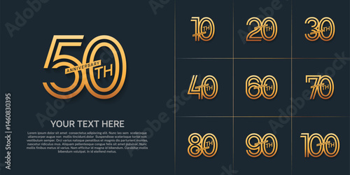 Anniversary set design with double line number. golden color for celebration event