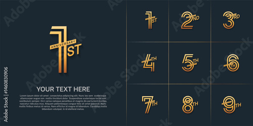 Anniversary set design with double line number. golden color for celebration event