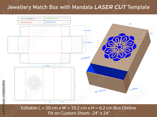 Jewellery match Box with mandala Laser Cut Template