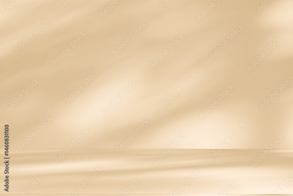 Wall interior background, studio and backdrops show products. with leaf shadow from window color beige and white. background for text insertion and presentation of product